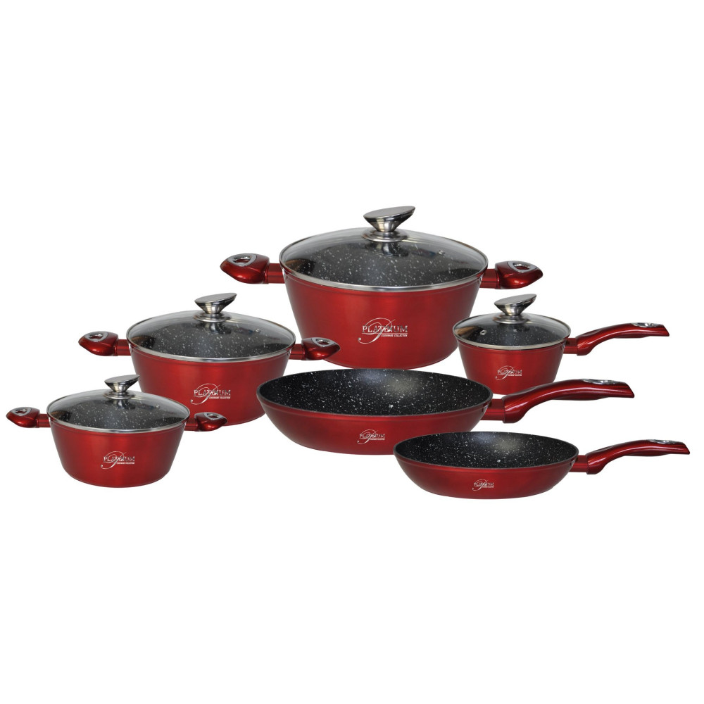 Image of Platinum Collection 10 részes márvány bevonatú alumínium edénykészlet, fényes piros
