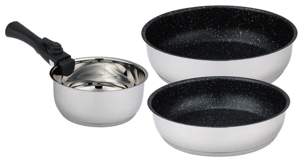 Image of Bohmann BH-7924 Ezüstszínű márvány bevonatú serpenyő- és szószosedény készlet levehető nyéllel