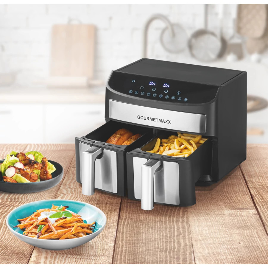 Image of GOURMETMAXX Forrólevegős fritőz/ Airfryer KÉTKAMRÁS 7L 2400W DS11339-L