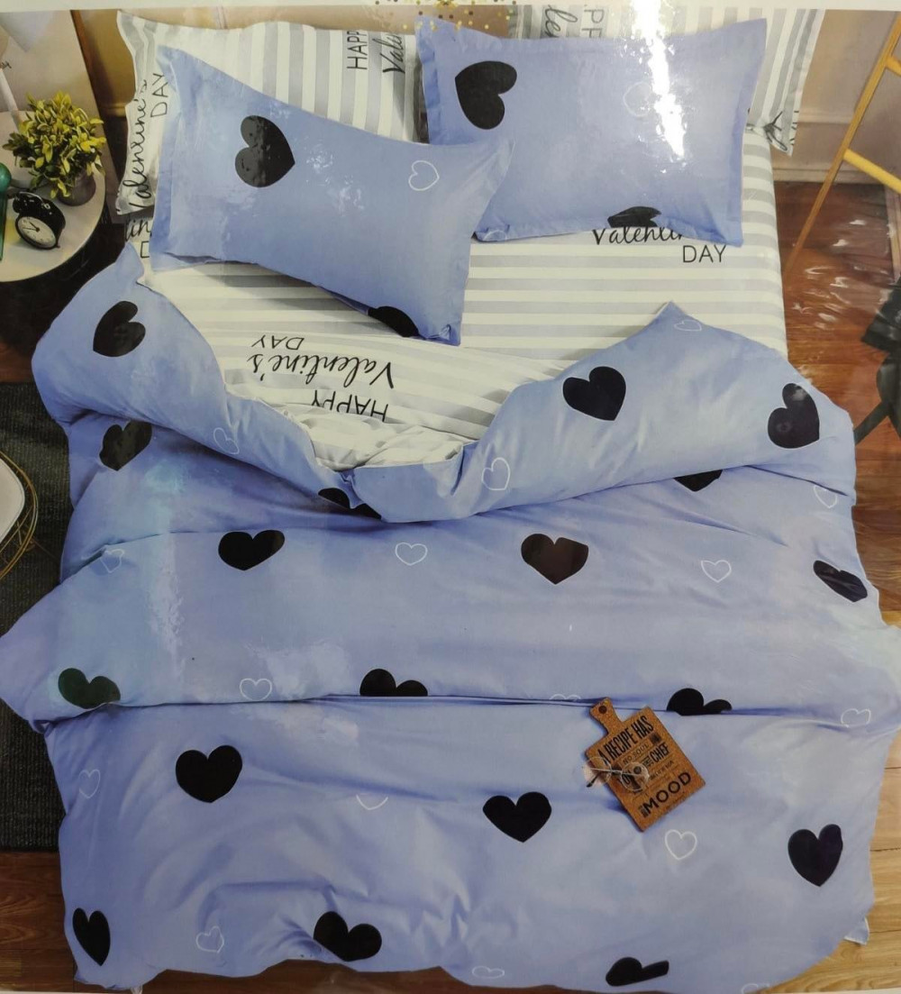 Image of 7 részes Ágynemű Garnitúra- Világoskék-Fekete Szíves