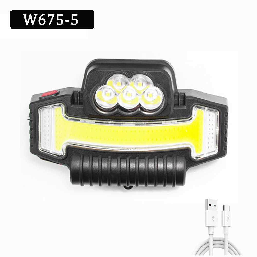 Image of 5LED+COB fejlámpa USB újratölthető 5 üzemmódú vízálló W685-5